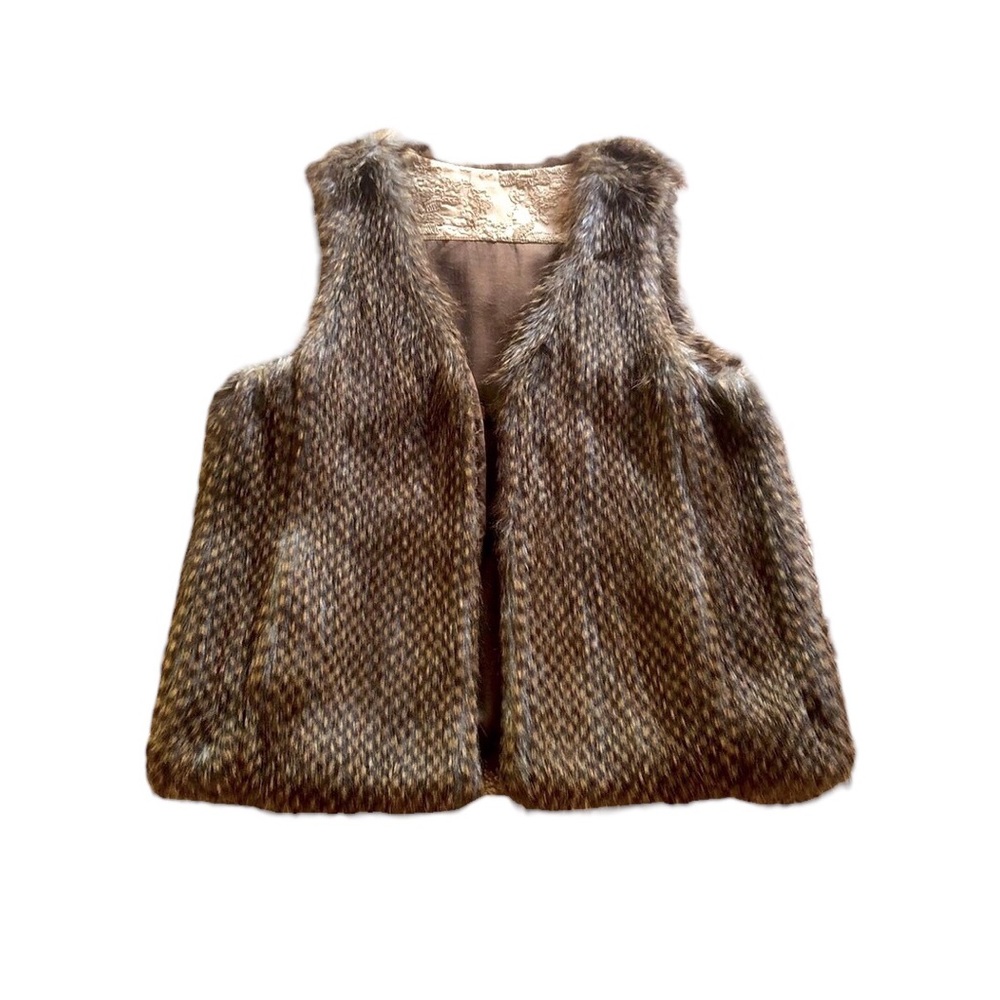 Reversible Up cycled Faux fur Burning Silk Vest with metallic panel